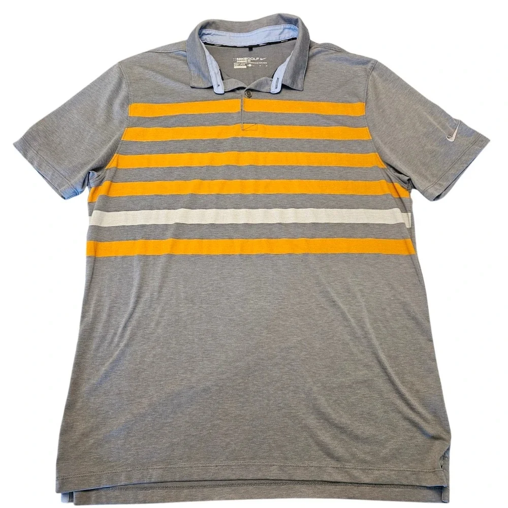Nike Dri Fit Golf Performance Polo Shirt Mens‎ Sz Large Gray Stripes Athletic